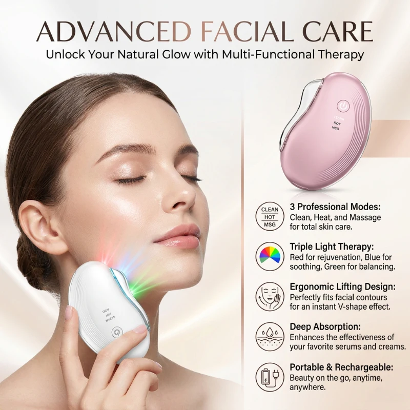 Microcurrent Face Massager Gua Sha - Dispositivo LED a Microcorrente per Gua